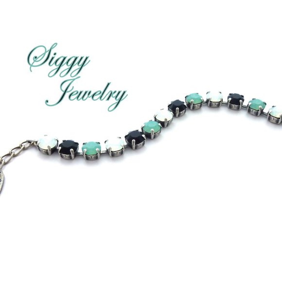 Austrian Crystal Himalaya Tennis Bracelet, White Opal, Pacific Opal, Jet - Picture 9 of 11